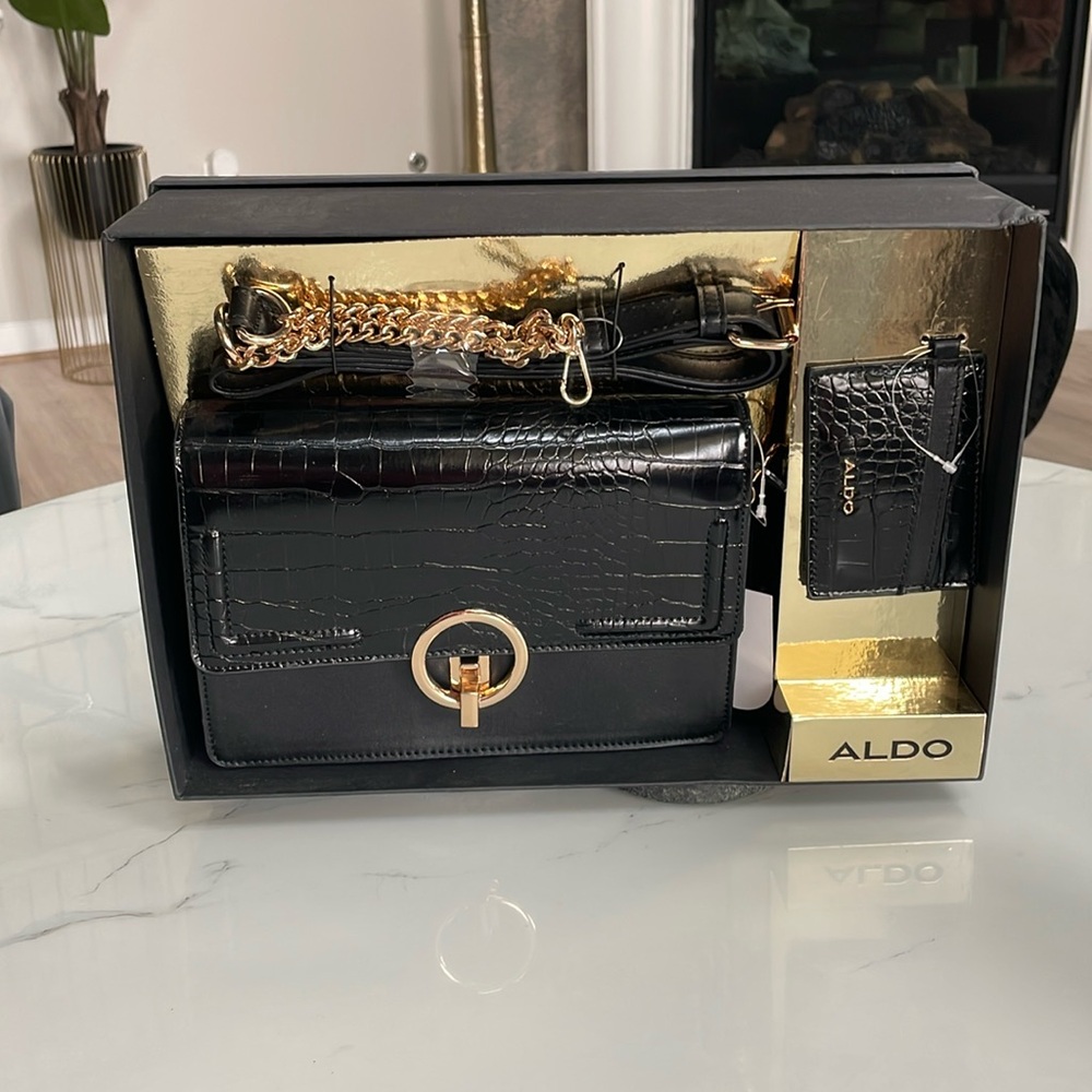 ALDO NIB Faux Leather black purse gift set